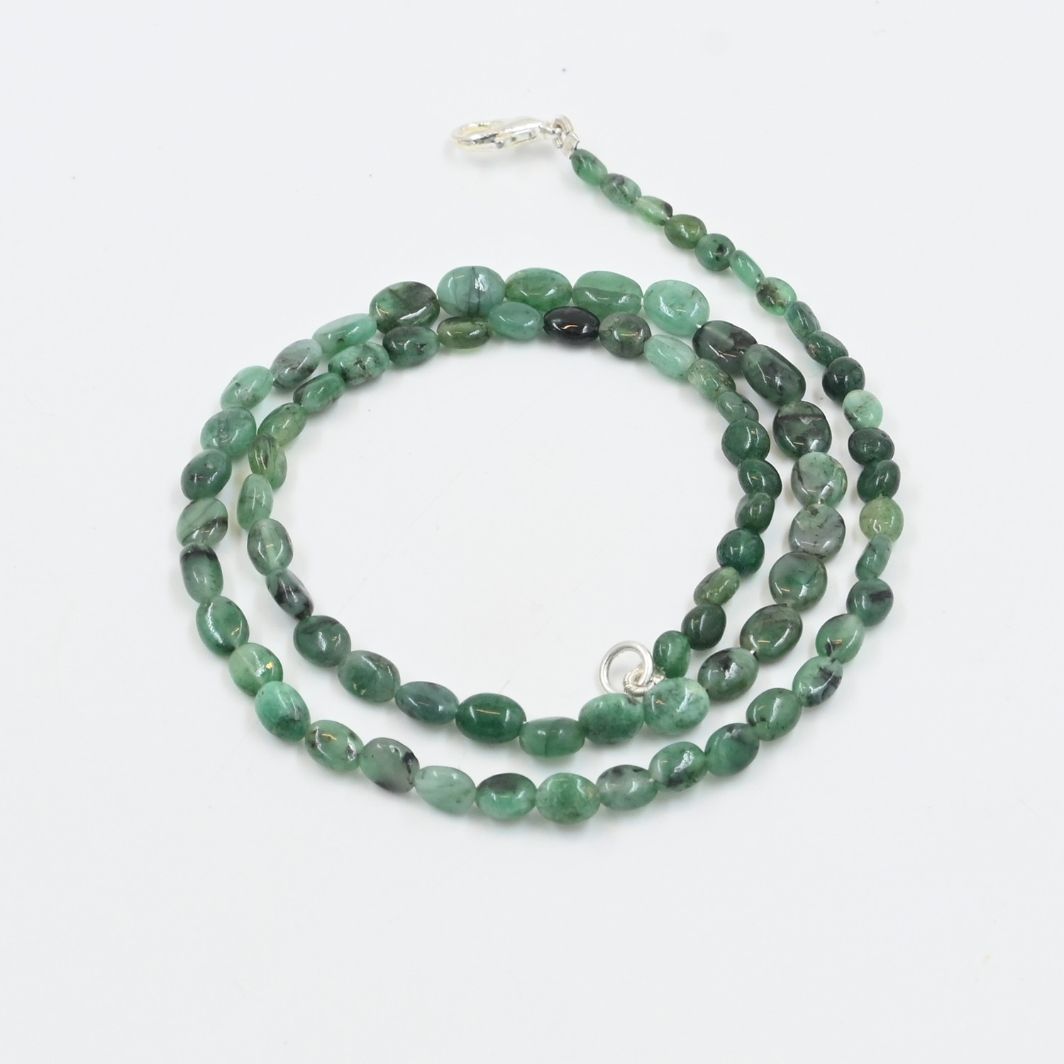 Emerald Smooth Beads Necklace, Gemstone Oval Shape Beads 3.5×4.5-5x7mm 18″