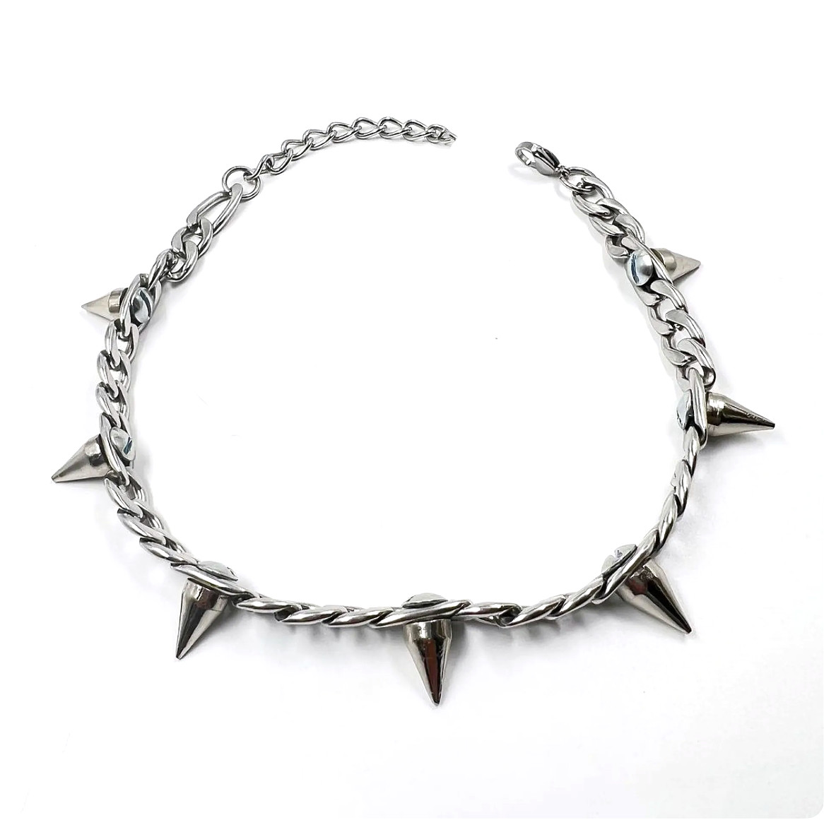 Punk Rock Emo Goth Spiked Heavy Chain Choker Necklace – 14 1/2″ to 17 1/4″