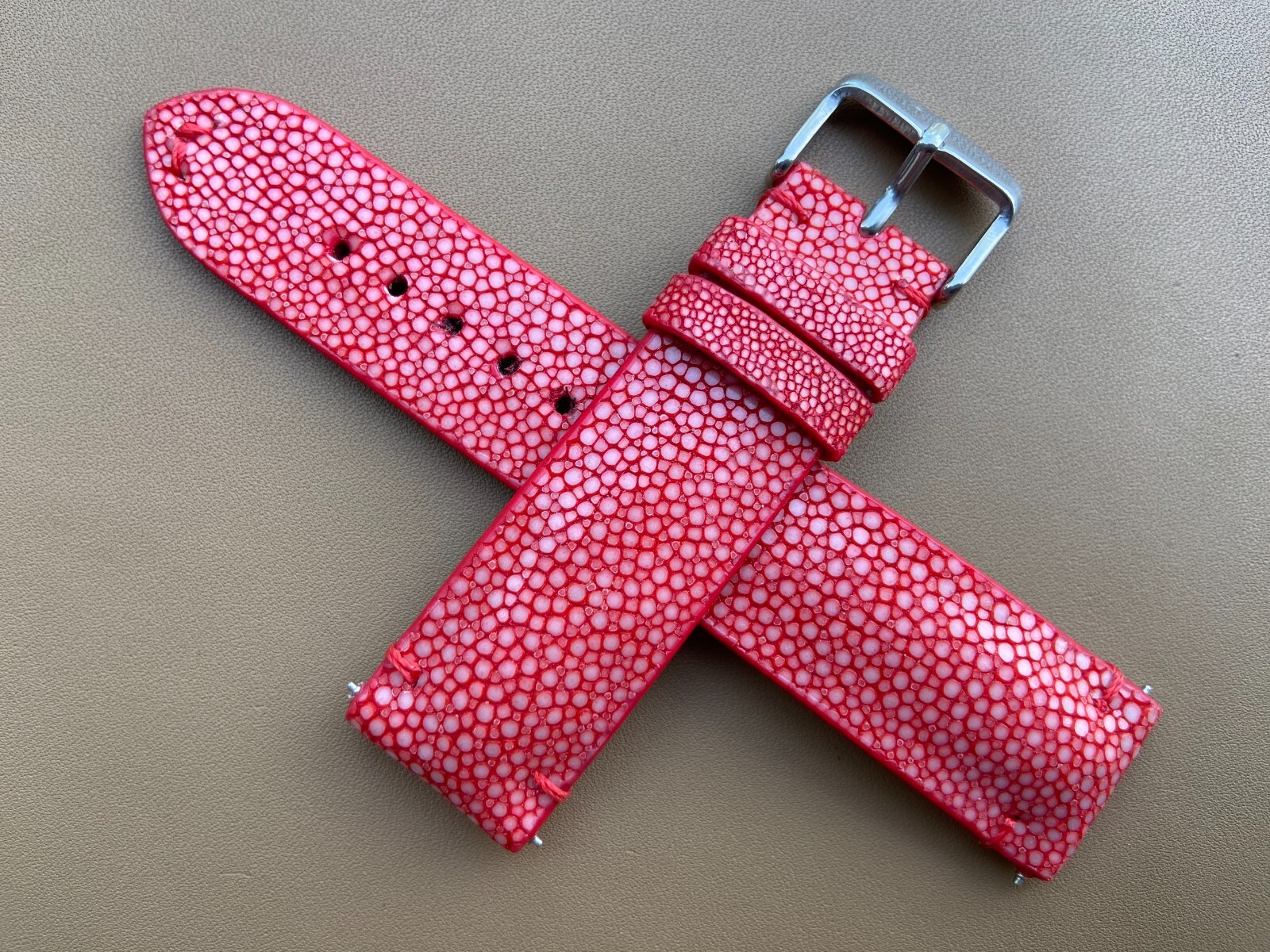 Red Stingray Leather Watch Strap Band, Size 18mm 19mm 20mm 21mm 22mm 24mm 26mm