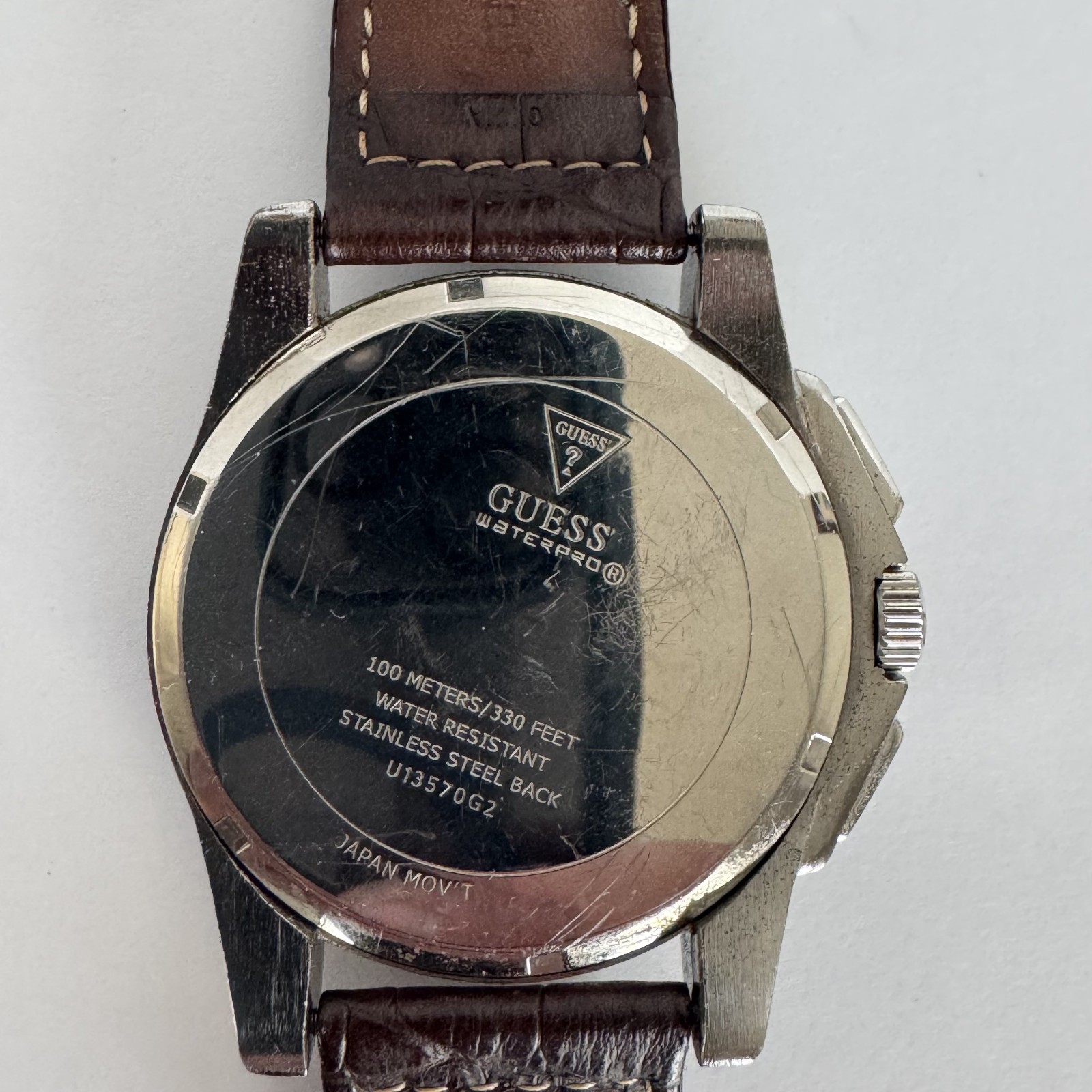 Guess Waterpro Mens Chronograph Watch U13570G2 with leather band (New Battery)