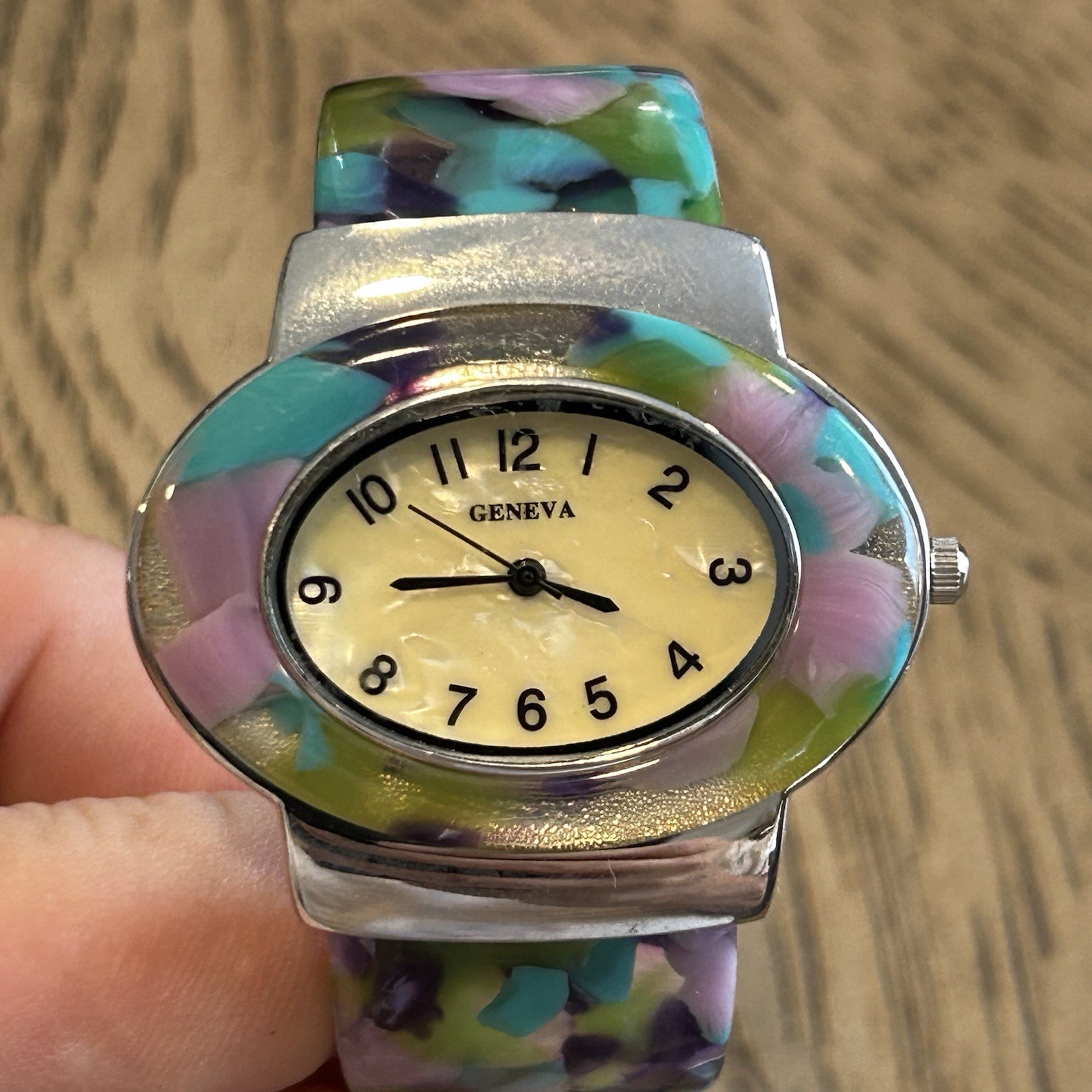 Geneva Multicolor Resin Cuff Bracelet Watch Y2K Quartz Model 574