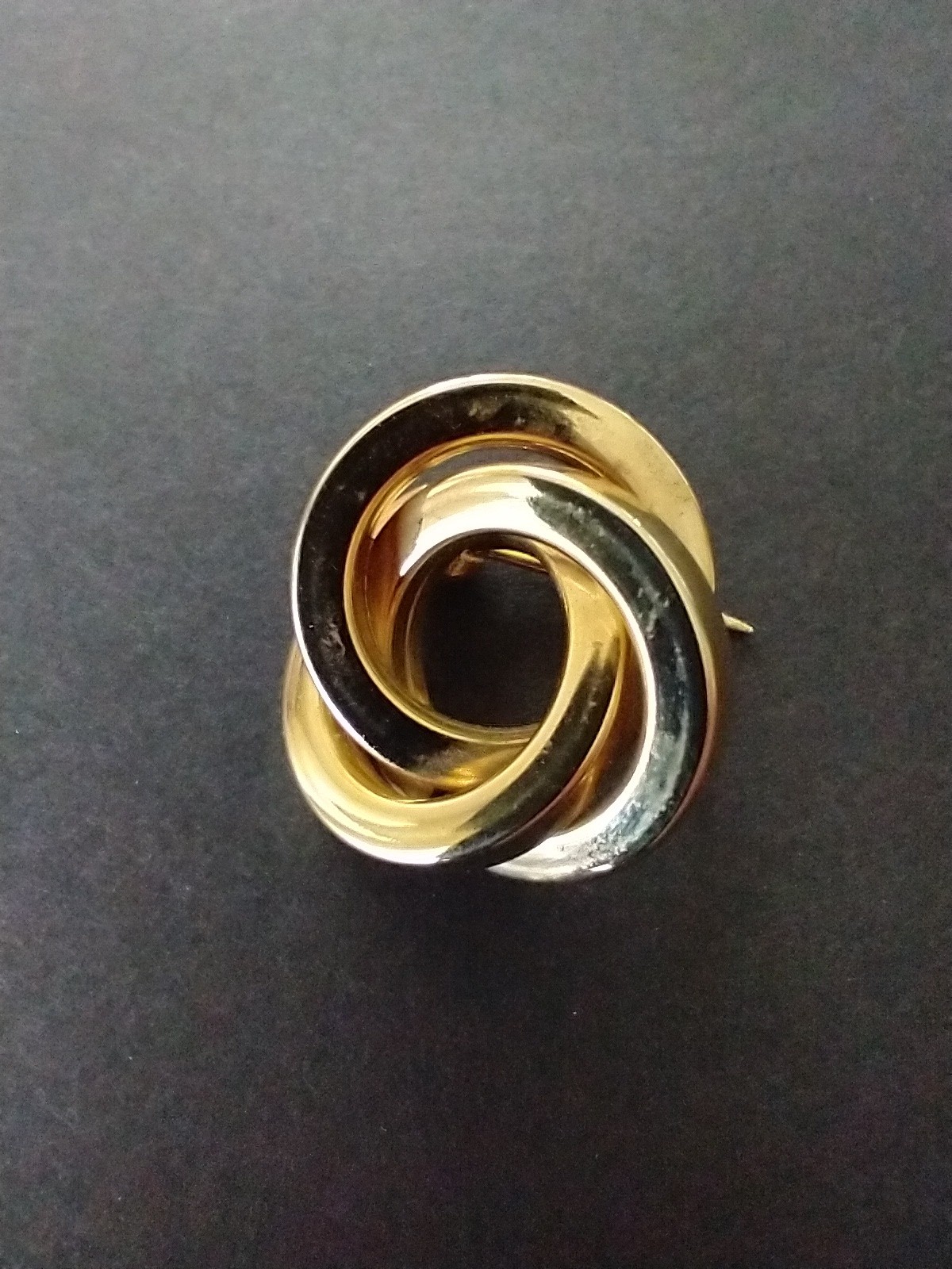 Three, Entwined, Gold Circles, Pin, Broach, Jewelry, Women, Dress, Formal