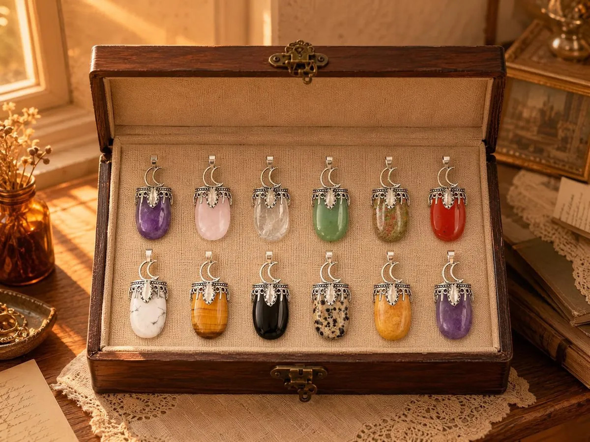6PCS Healing Crystal Crescent Moon Pendant for DIY Jewelry Making Wholesales