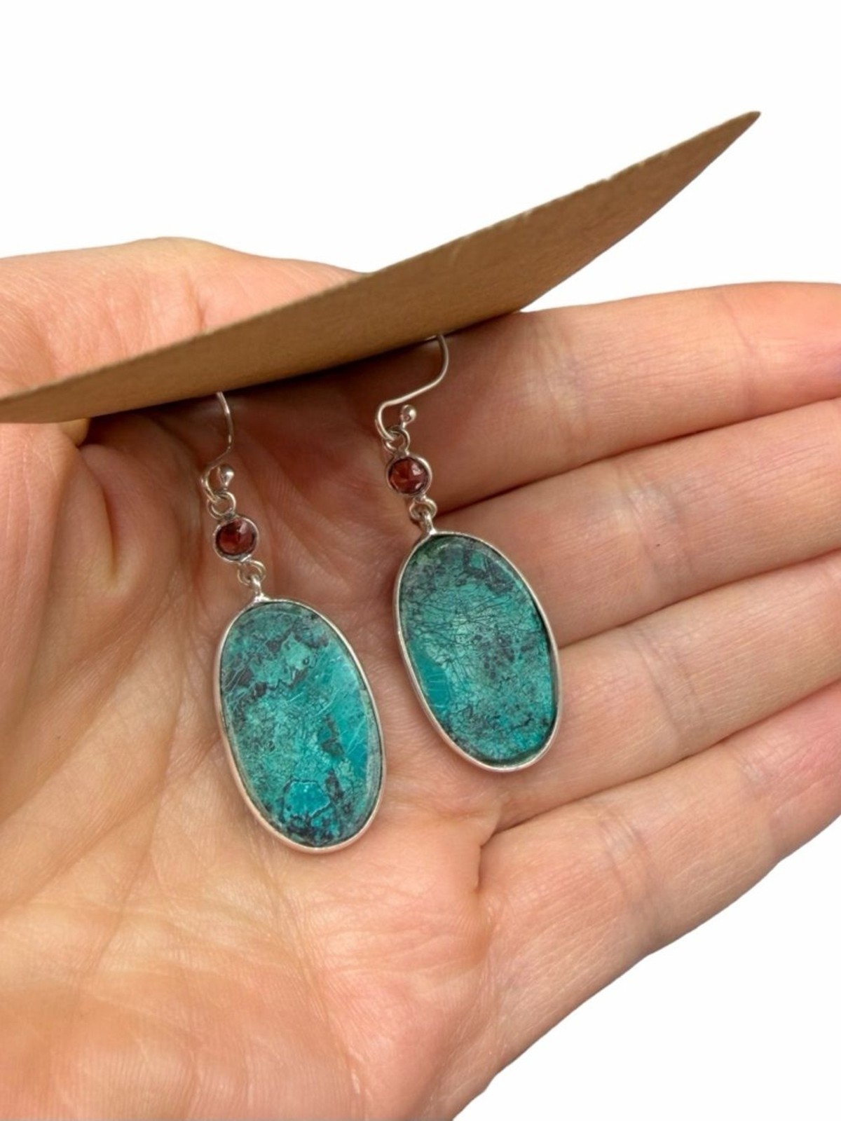 Shattuckite & Hessonite Garnet Earrings Solid 925 Sterling Silver