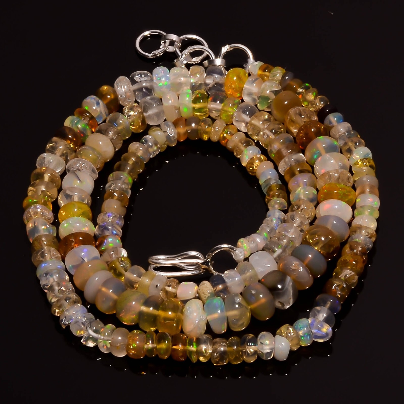Multi Ethiopian Opal Gemstone Rondelle Smooth Beads 3X2 6X4 mm Necklace 17-18″