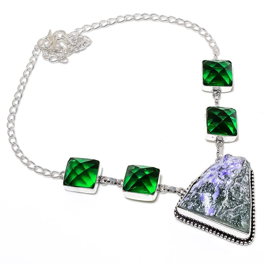 Russian Charoite, Diopside Gemstone 925 Sterling Silver Necklace v377