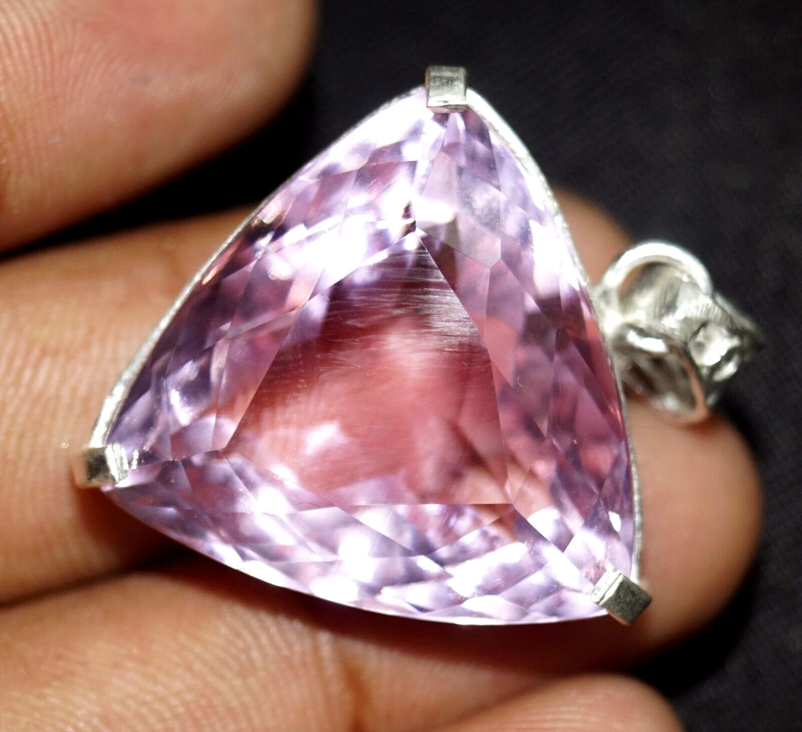 Natural 120 Ct Pink Topaz Trillion Certified Gemstone 925 Solid Silver Pendant