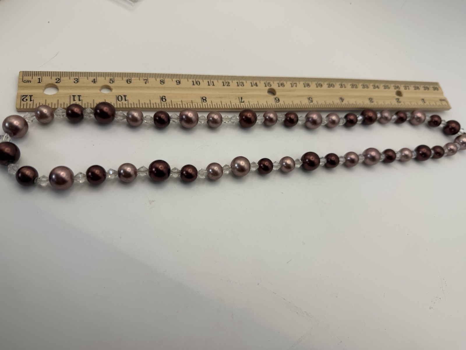 Mauve/DustyRose Beaded Necklace Faceted Beads Crystal Spacers 24”