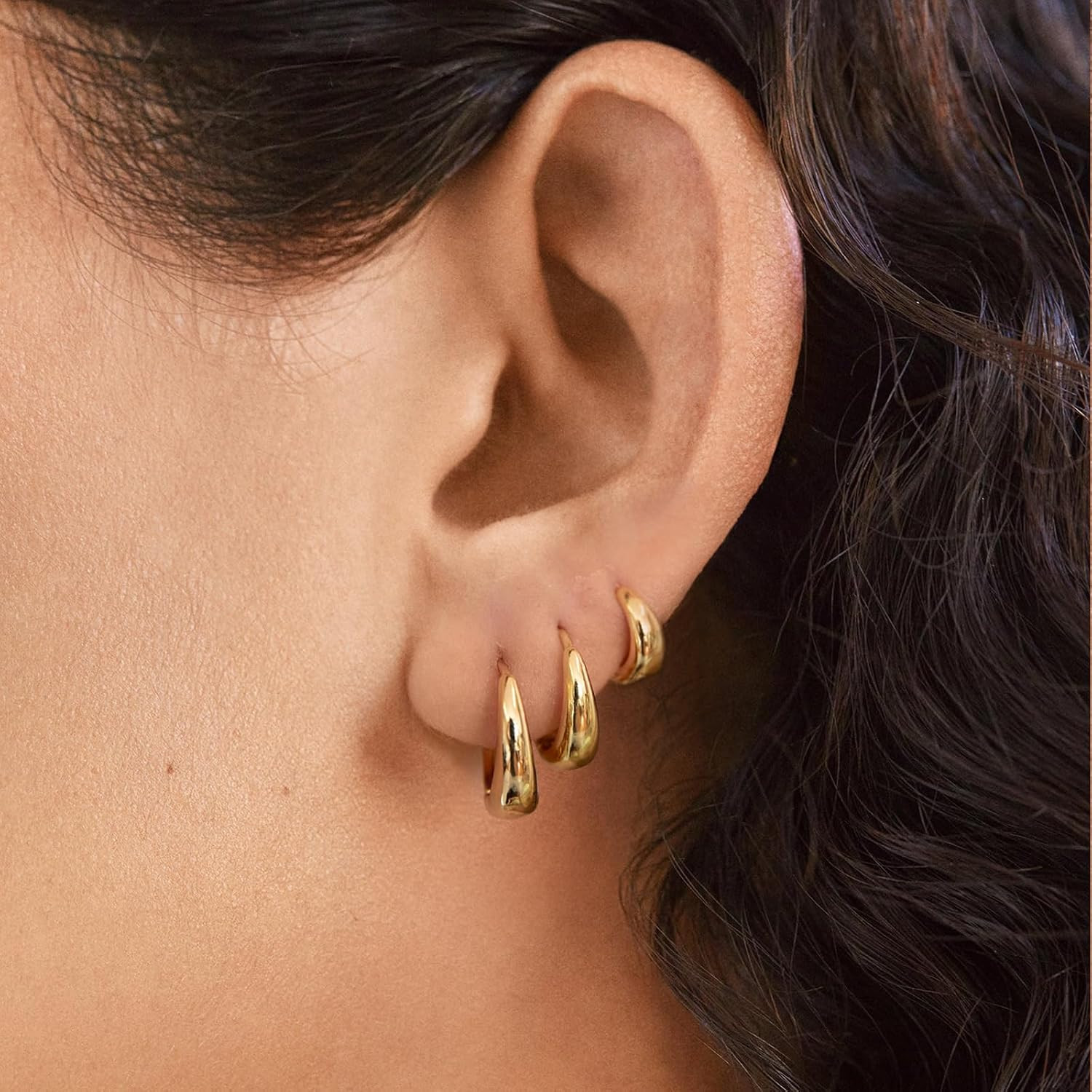 3Pairs Gold Hoop Earrings for Women Trendy, 14K Gold Plated Hoops Huggie Earring
