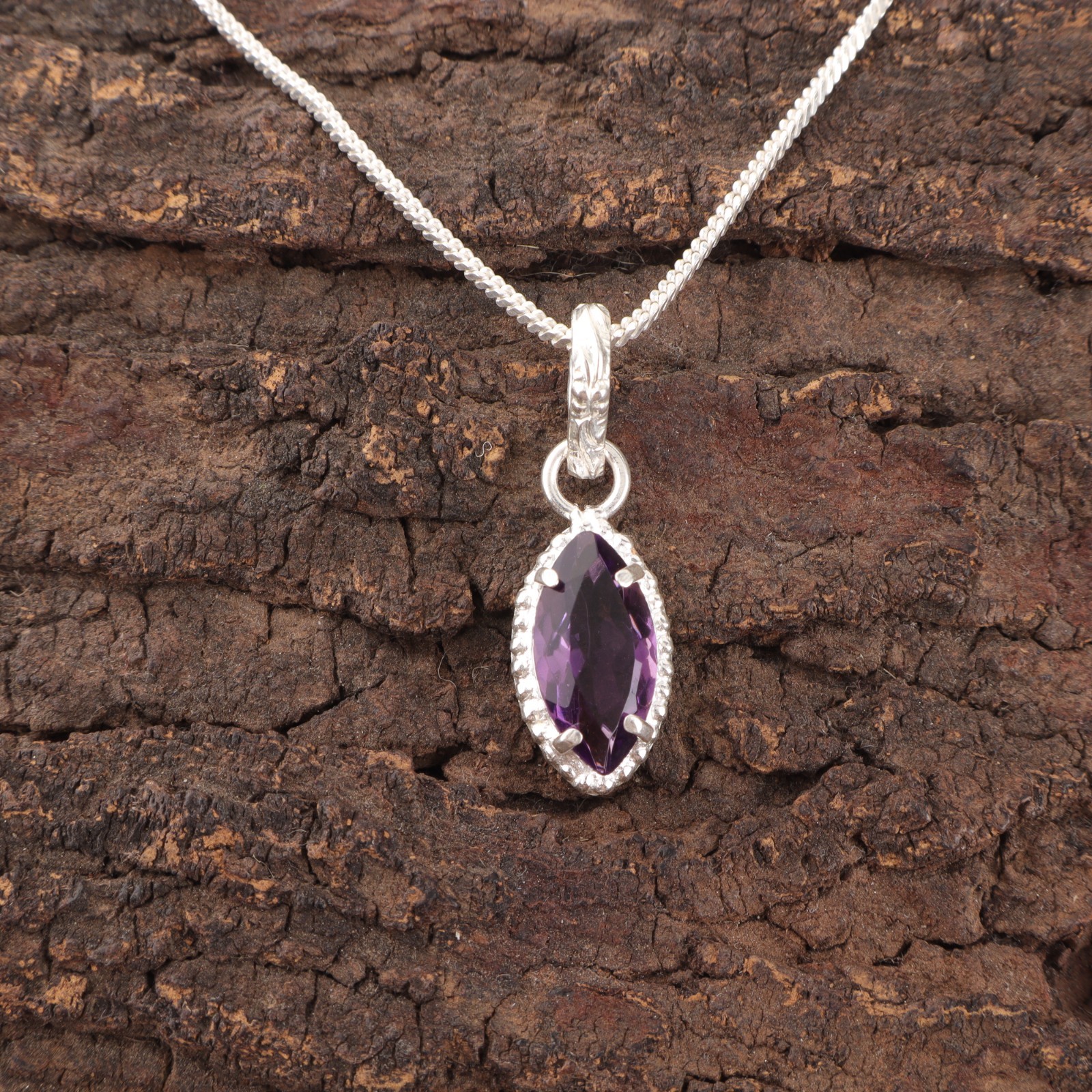 Amethyst Gemstone Jewelry 925 Silver Minimalist Artisan Pendant 1.2″ For Women