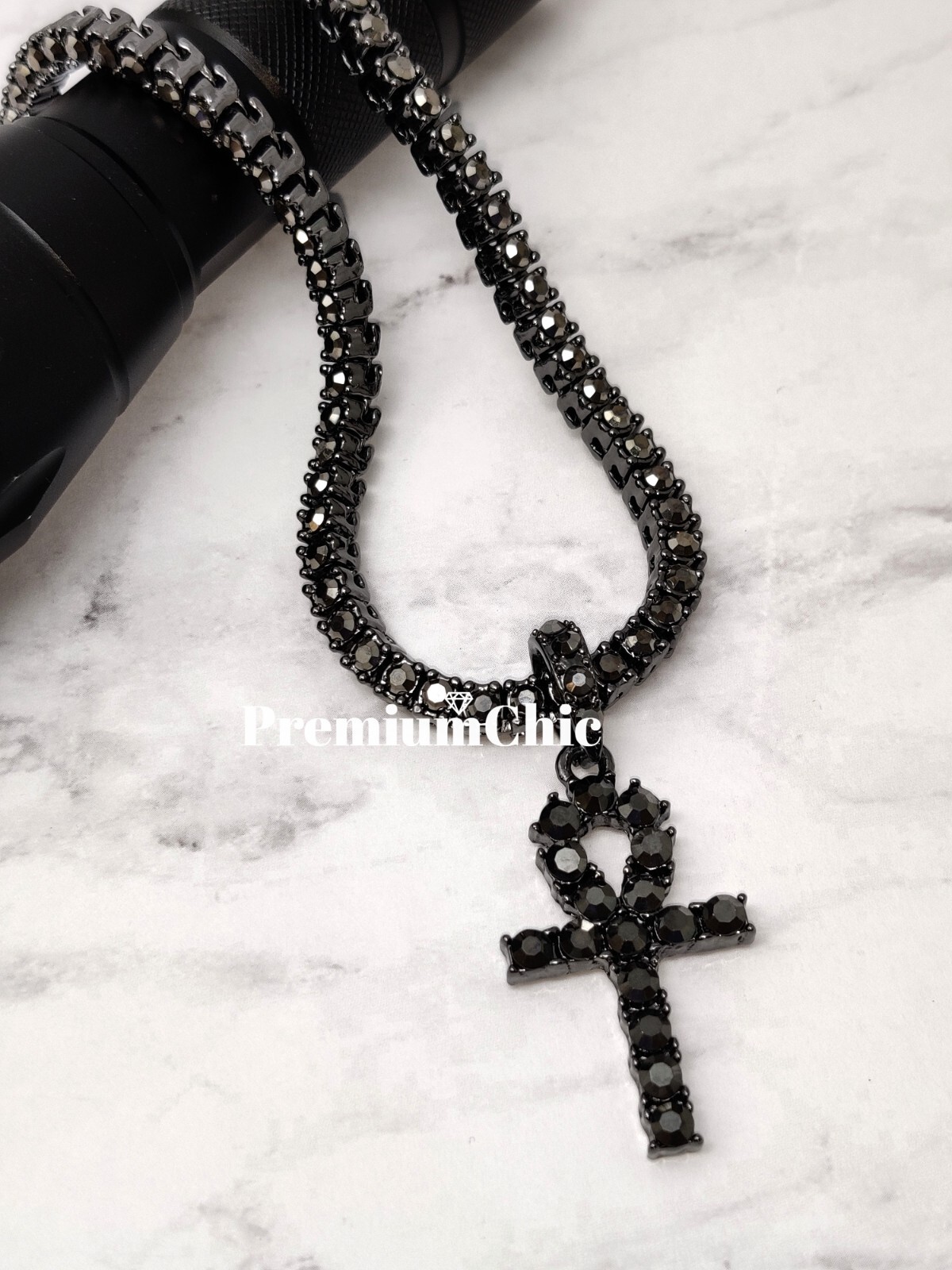 ANKH Cross Pendant ICED Tennis Chain Gold Plated Silver Rose Hip Hop CZ Necklace