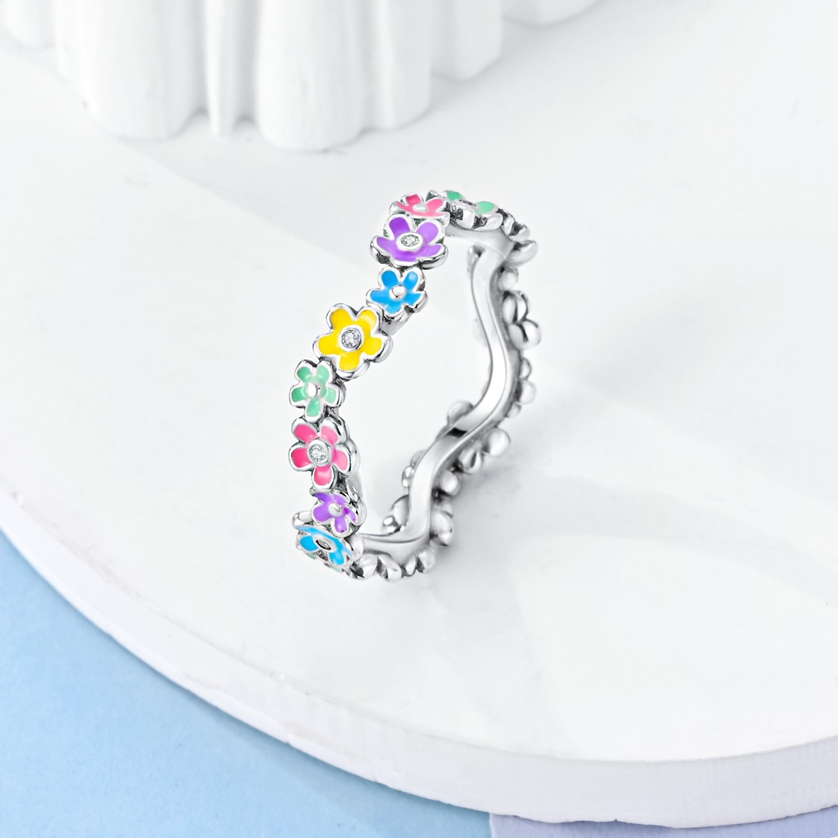 LAZA 925 Sterling Silver Ring Colorful Enamel Flower AAA CZ for Women Jewelry