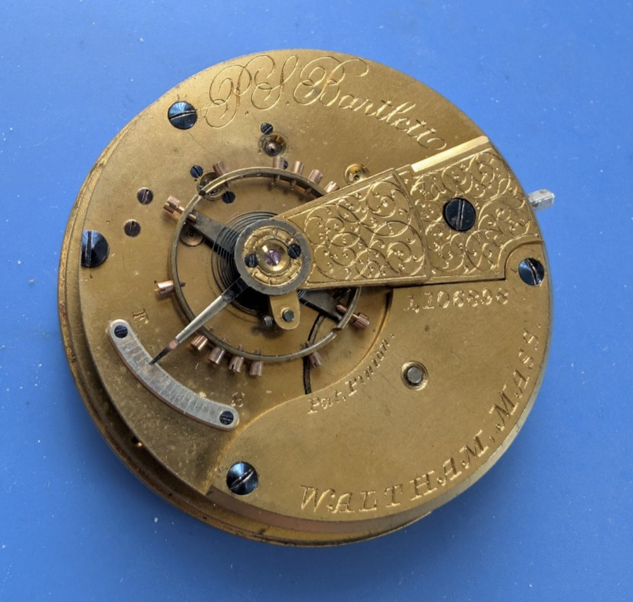 VINTAGE 18 SIZE WALTHAM P.S BARTLETT MODEL 1877 POCKET WATCH MOVEMENT NOT RUNNIN