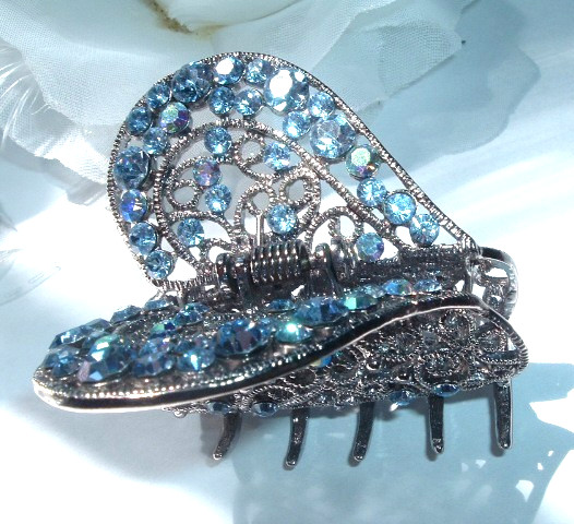 Beautiful Sapphire Blue Rhinestone Butterfly 2″ Hair Claw Clip NWT