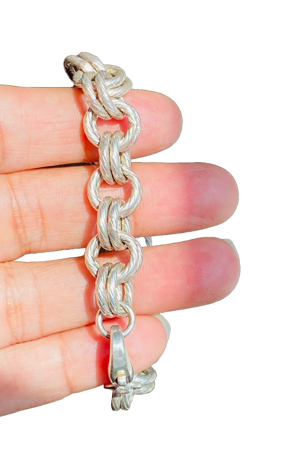 Vintage Signed Sterling Silver Double Rolo Circle Link Chain Bracelet 45-Grams