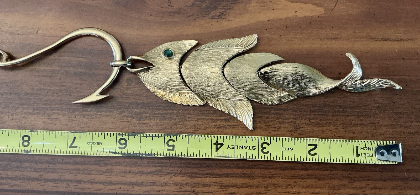 Vintage Napier Gold-Plated Articulated Fish on Hook Pendant Necklace