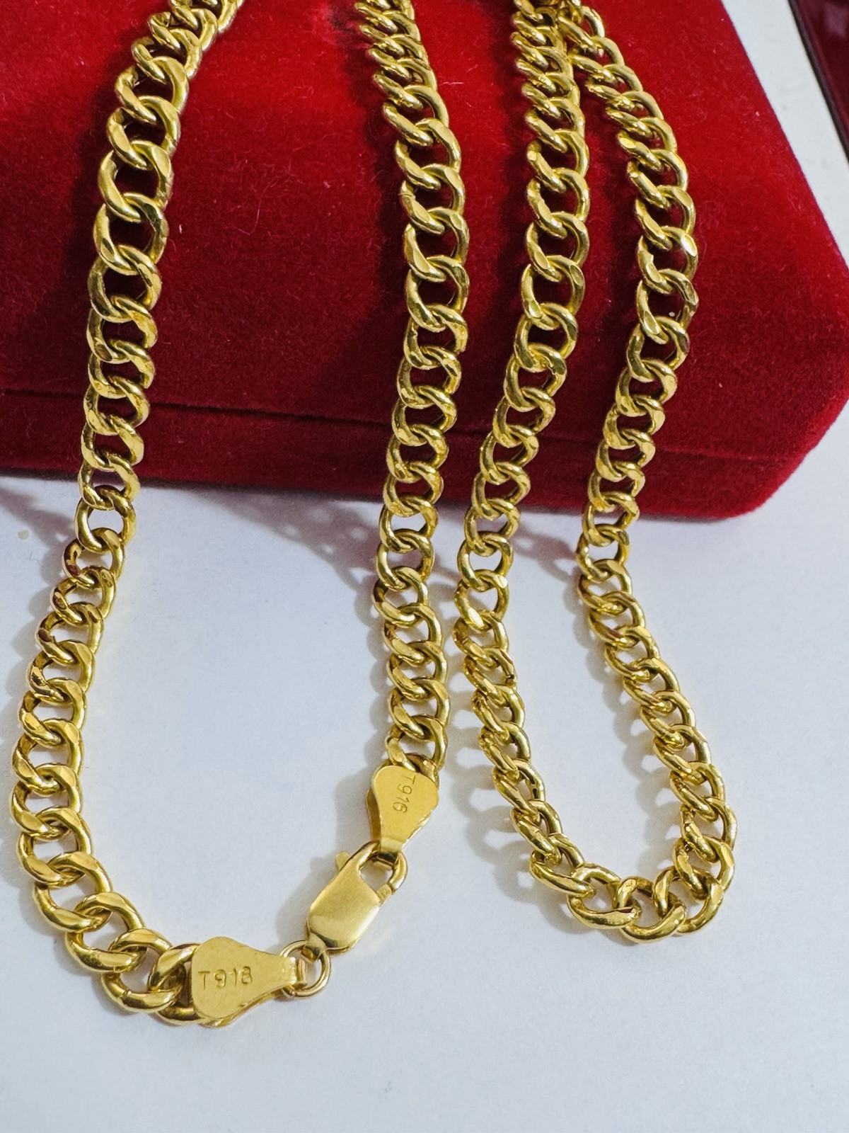 New 22K 916 Fine Real Gold 18”/18.5 inches Curb Necklace 11.9g 5mm Womens