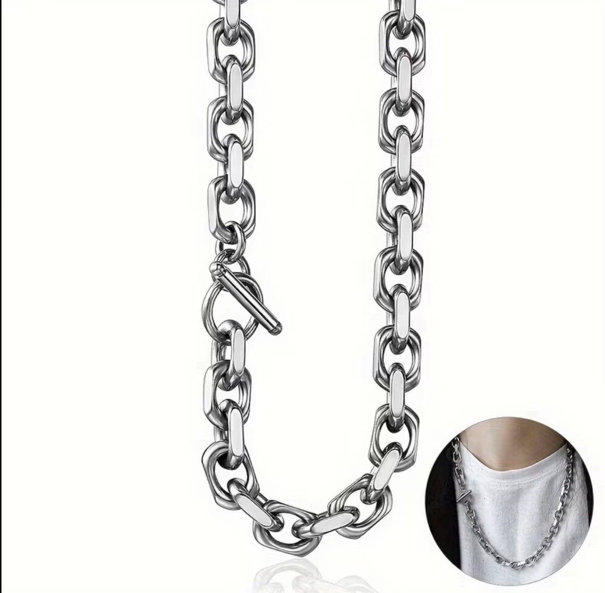 Stainless Steel Necklace for Men and Women, Link Chain with Toggle Clasp, 60cm