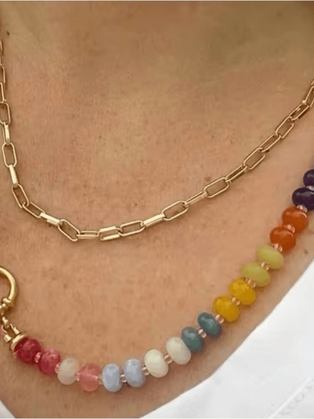 Handcrafted Multicolor Bead Necklace – Rainbow Gemstone Style