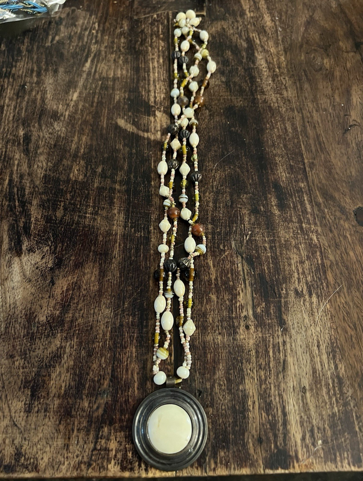 Vintage The Limited brown and White Beaded Necklace Pendant