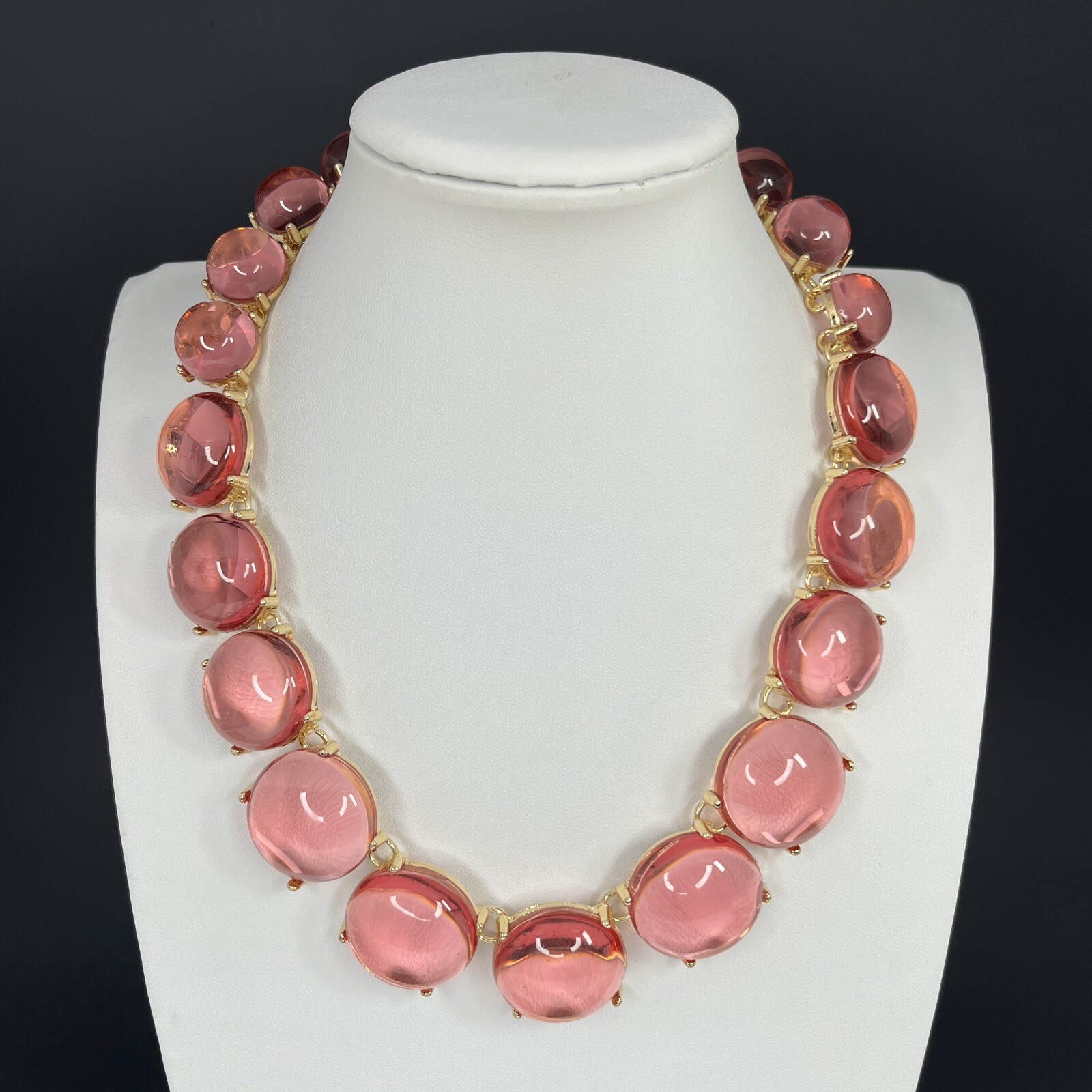 Pools of Light Style Necklace Riviere Choker Pink Cabochon Gold Tone Statement