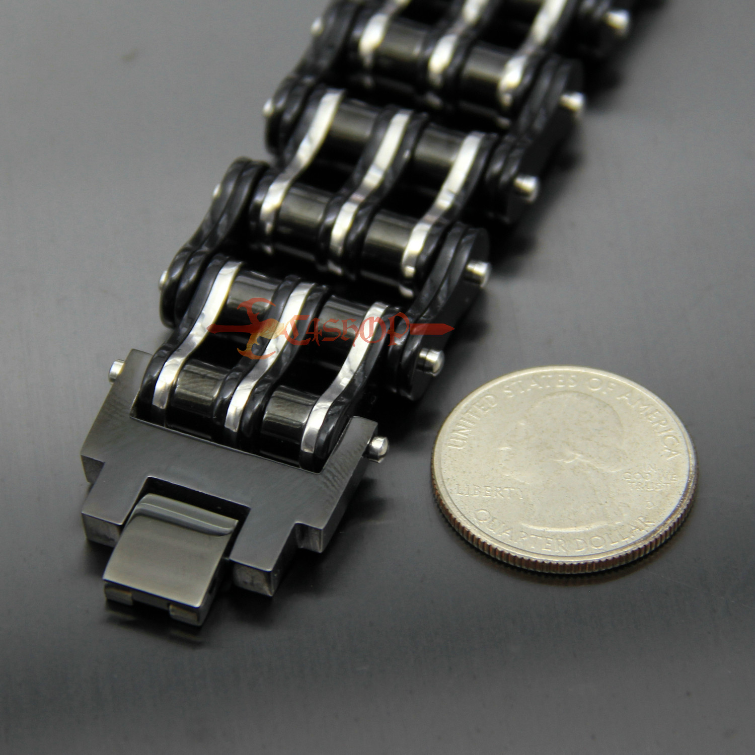 Heavy Black Motorcycle Bike Chain Men’s Bracelet Stainless Steel Biker 27mm Wide