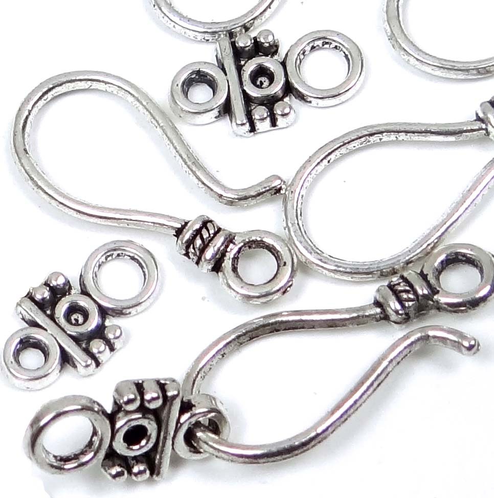 20 pcs / 10 sets Antique Silver Pewter Hook Eye Clasps 24x10mm