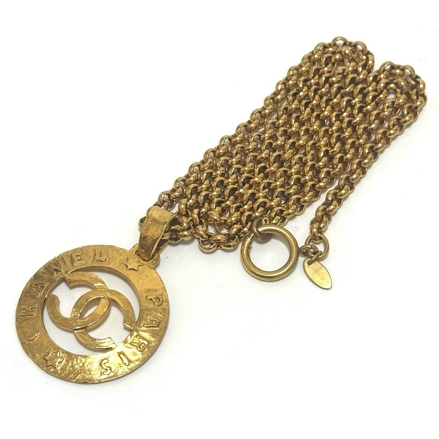 CHANEL 3027 COCO Mark CC Logo Round Necklace Gold Vintage Authentic JAPAN