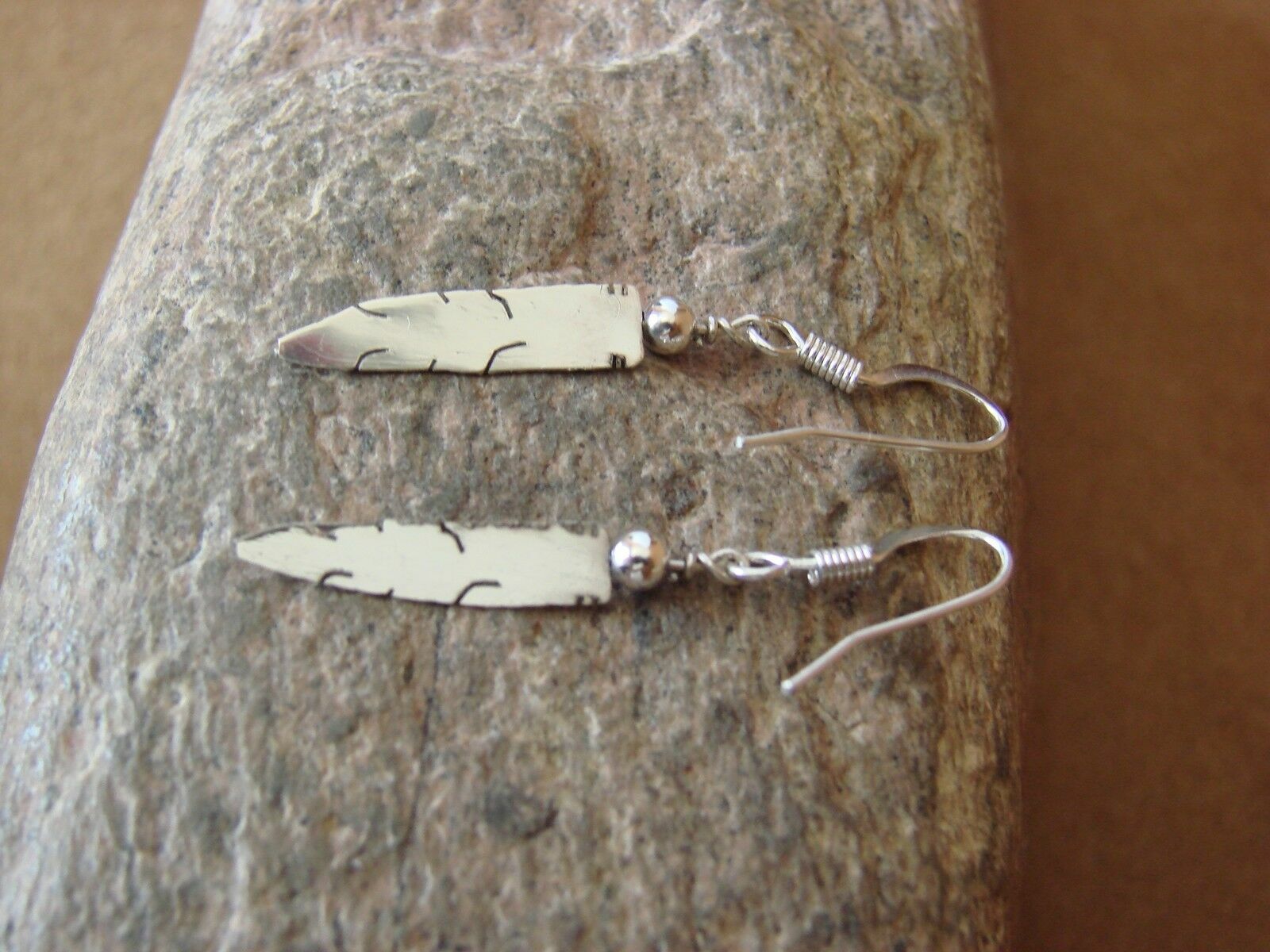Navajo Indian Hand Stamped Sterling Silver Feather Earrings by Marvin Arviso