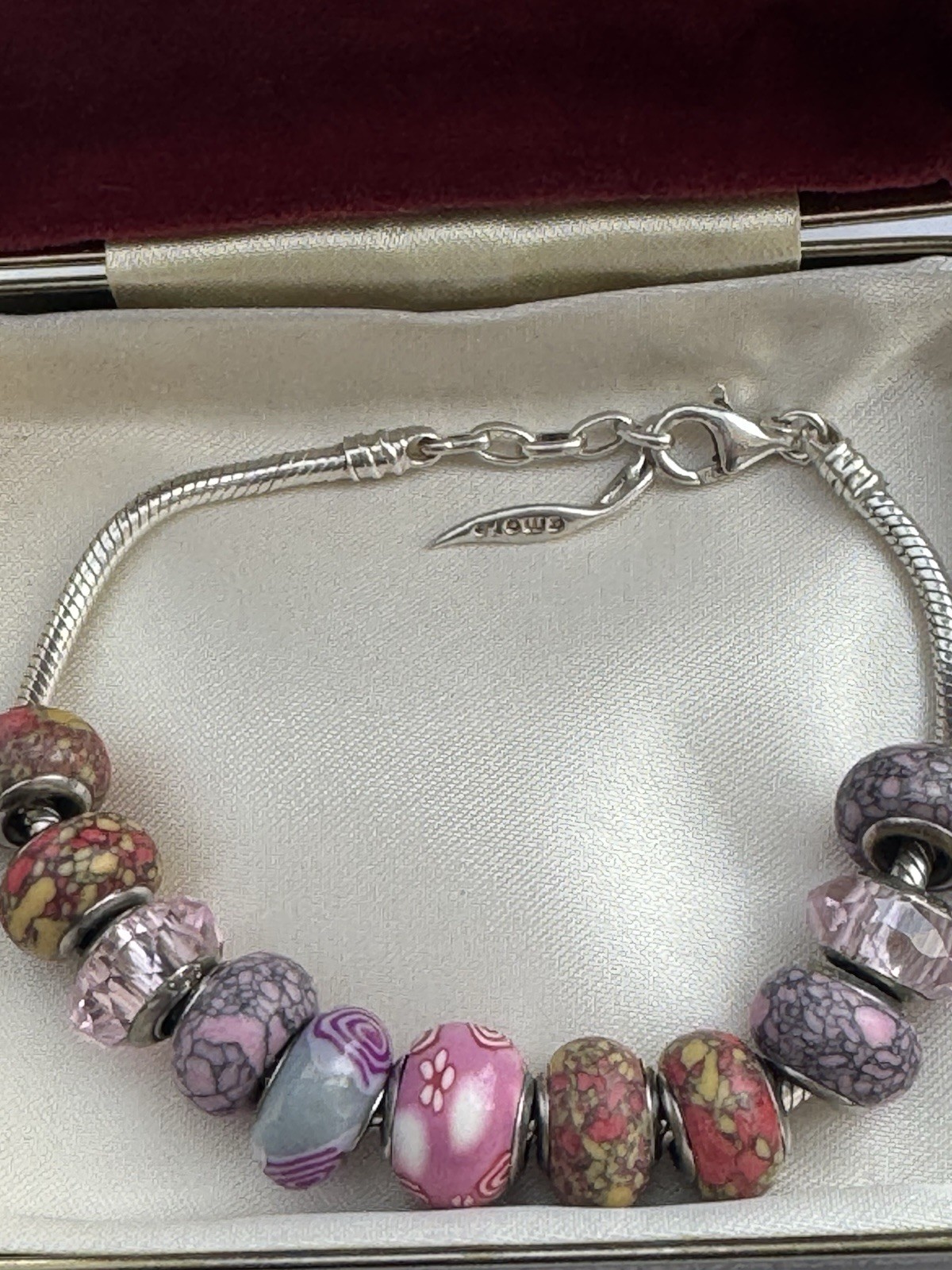 Amore Baci Sterling Silver 925 Italian Snake Chain Charm Bracelet 24cm