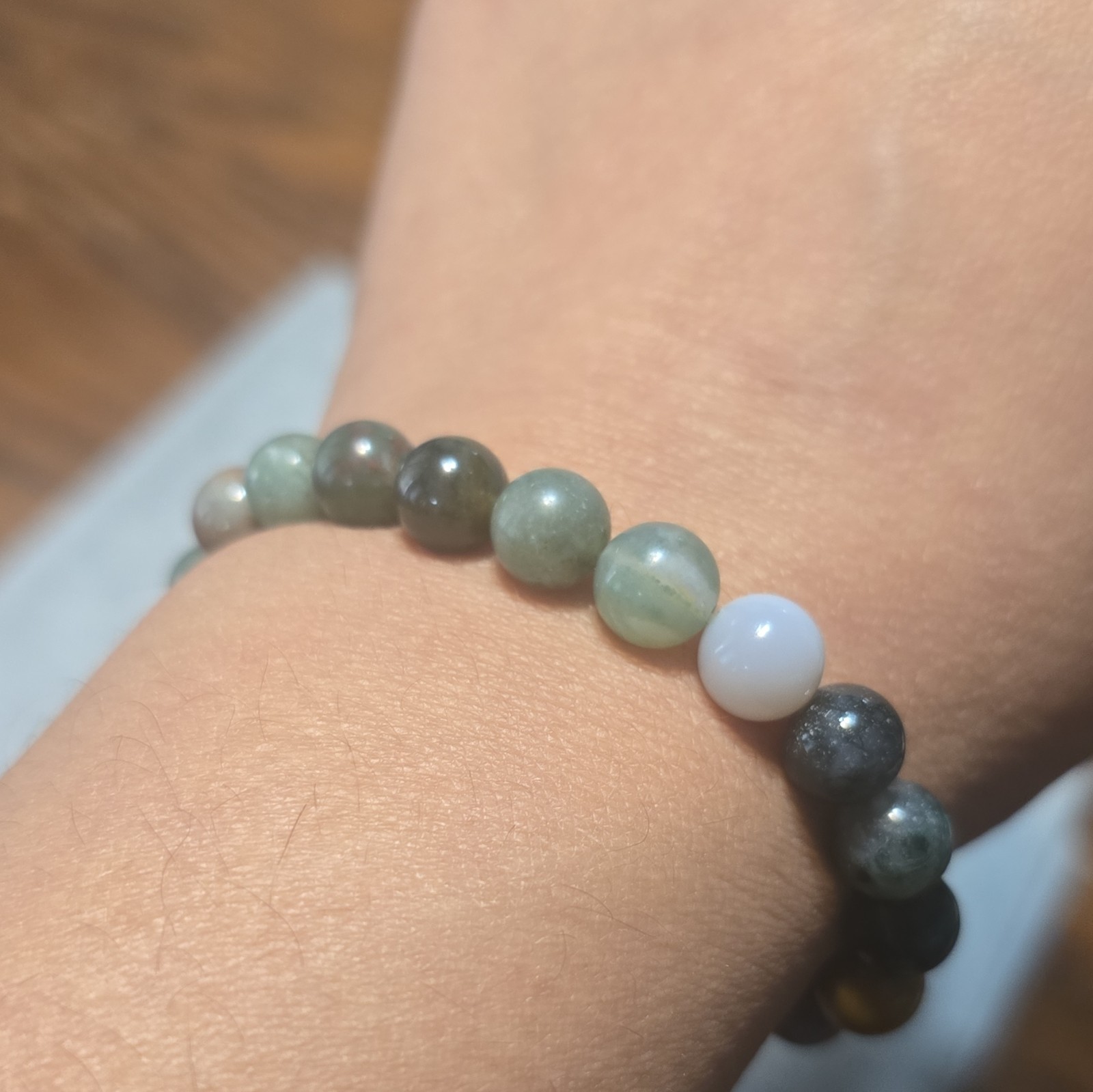 Moss Agate Beaded Stretch Bracelet, Round Beads, Stackable, No Closure