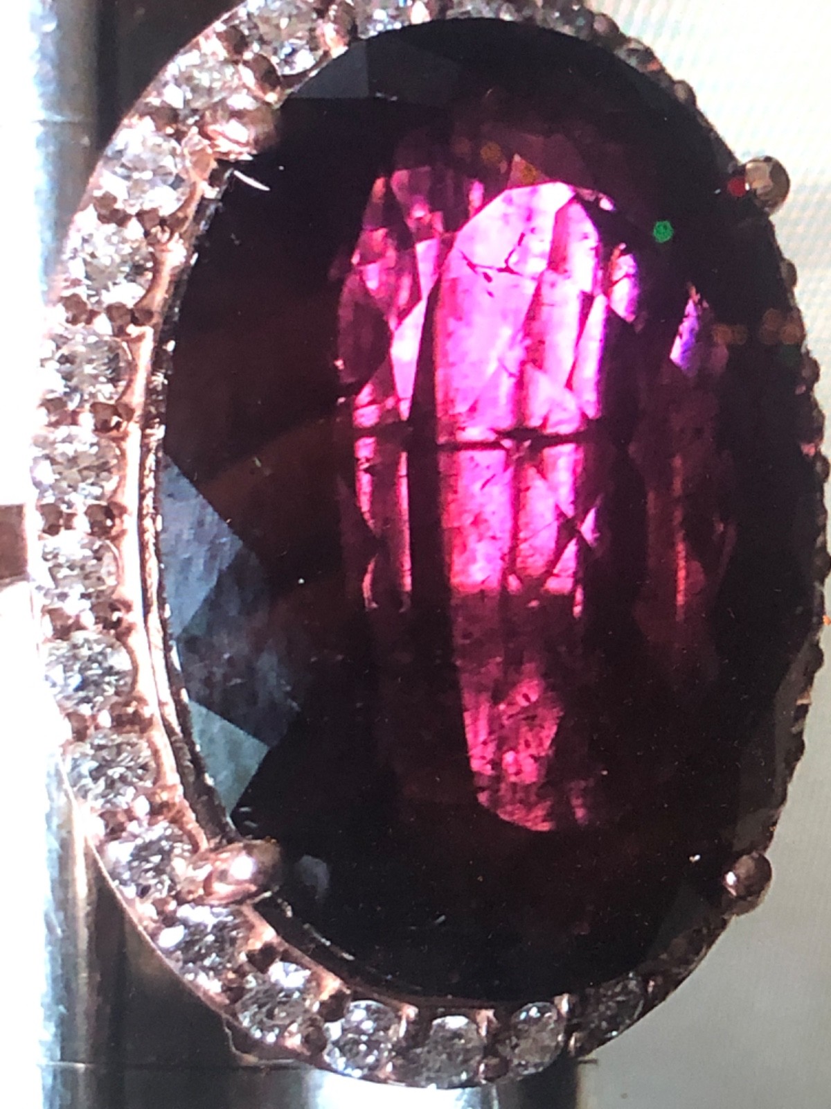 14K Pink Gold Large 21.43 ct. Rubellite Ring Diamond Halo .75 ct . T.W.11.70 grm