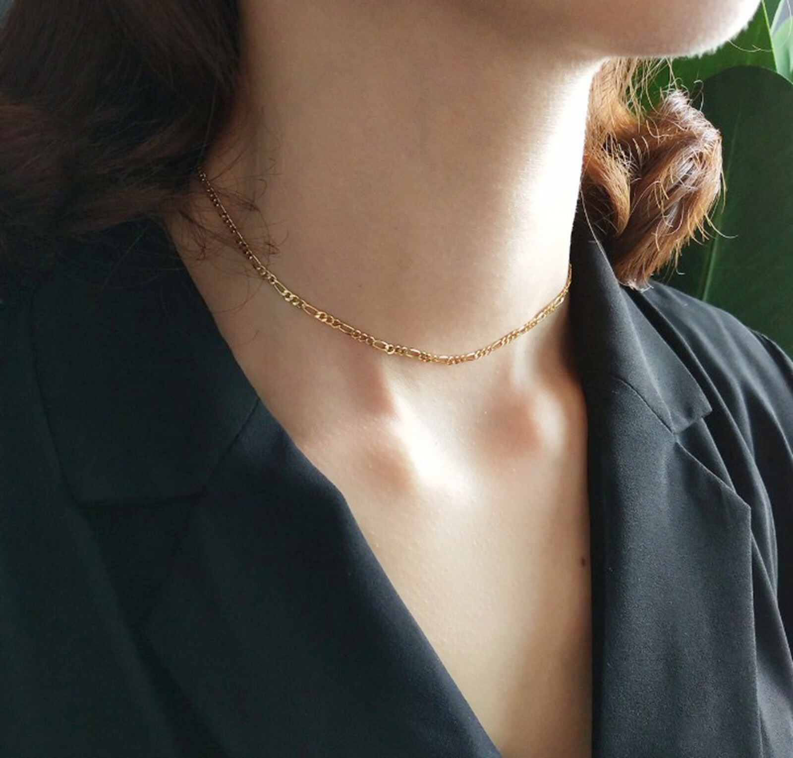 Women / Girl 925 Sterling Silver Gold Flat Figaro Link Chain Necklace 12 -14.2″