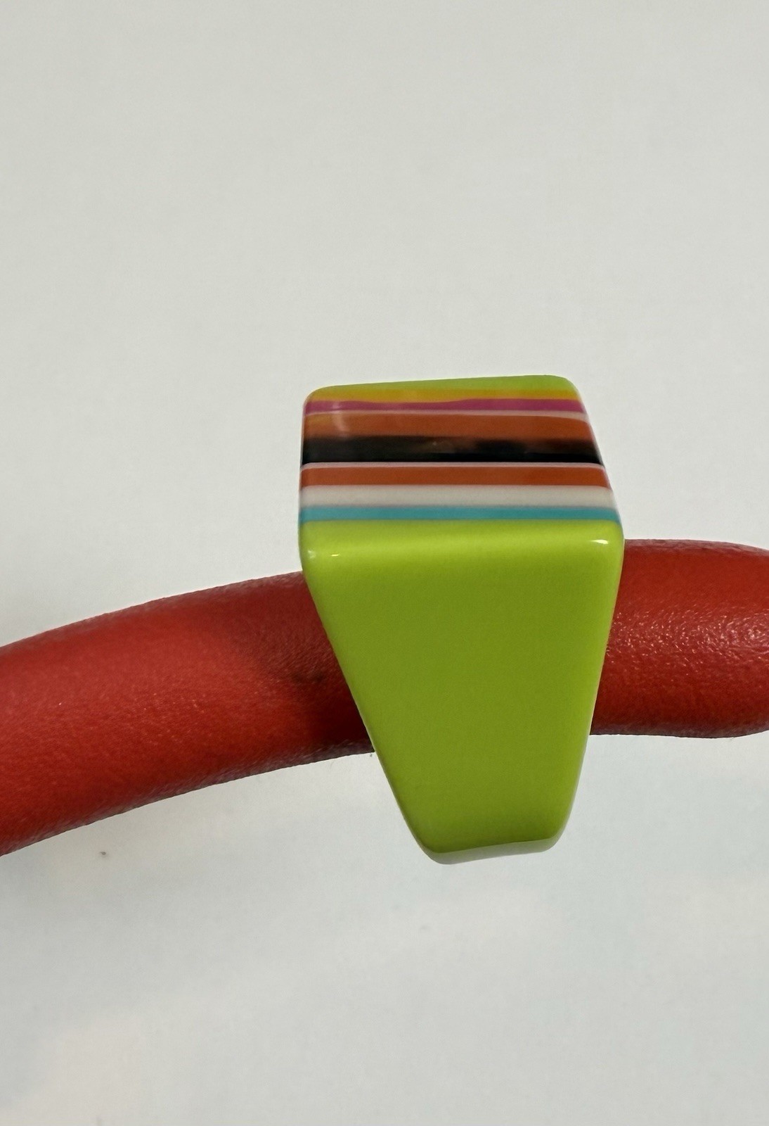 Vintage Neon Striped Resin Ring, Bold Multicolor Statement Jewelry, Size 7