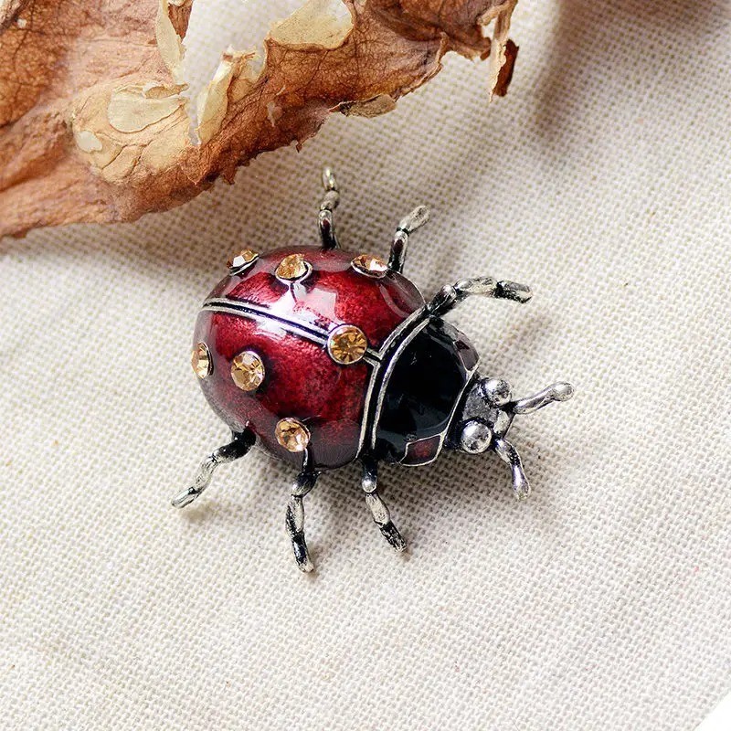 Enamel Rhinestone Ladybug Brooch Pin Vintage Style Insect Jewelry Gift New