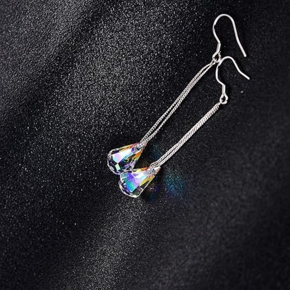 18k White Gold Plated Aurora Borealis Teardrop Crystal Drop Hook Earrings