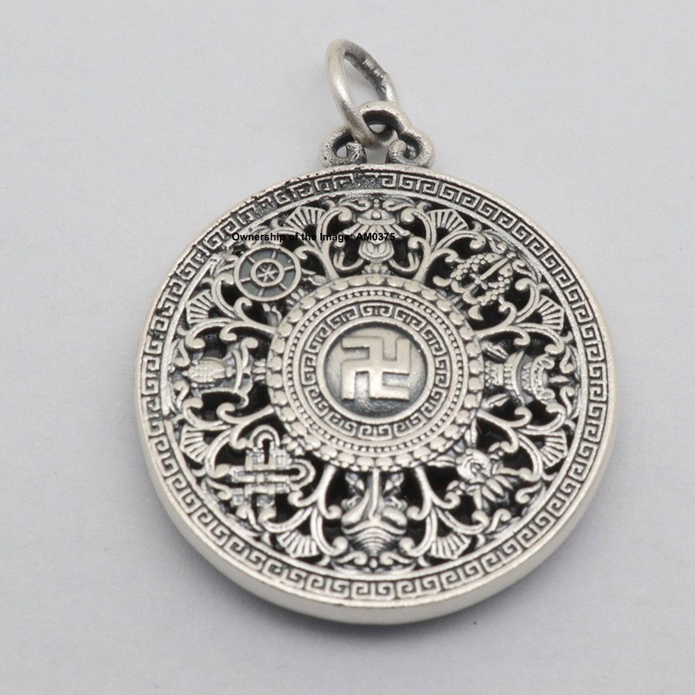 New Pure 999 Fine Silver Pendant Vintage Style Buddhist Treasure Compass Pendant