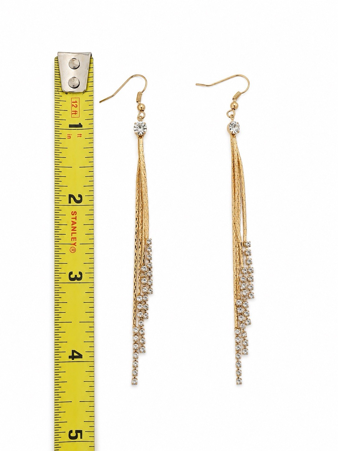 Gold Rhinestone Tassel Dangle Earrings Long Drop Bridal Gift Box Included