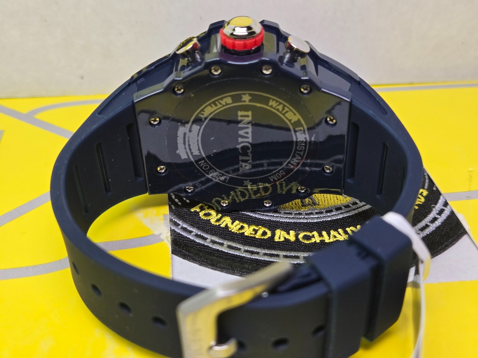 Invicta Racing Valyron Dark Blue/Yellow/Red 43.5mm Men’s Watch w/ Black Dial NEW