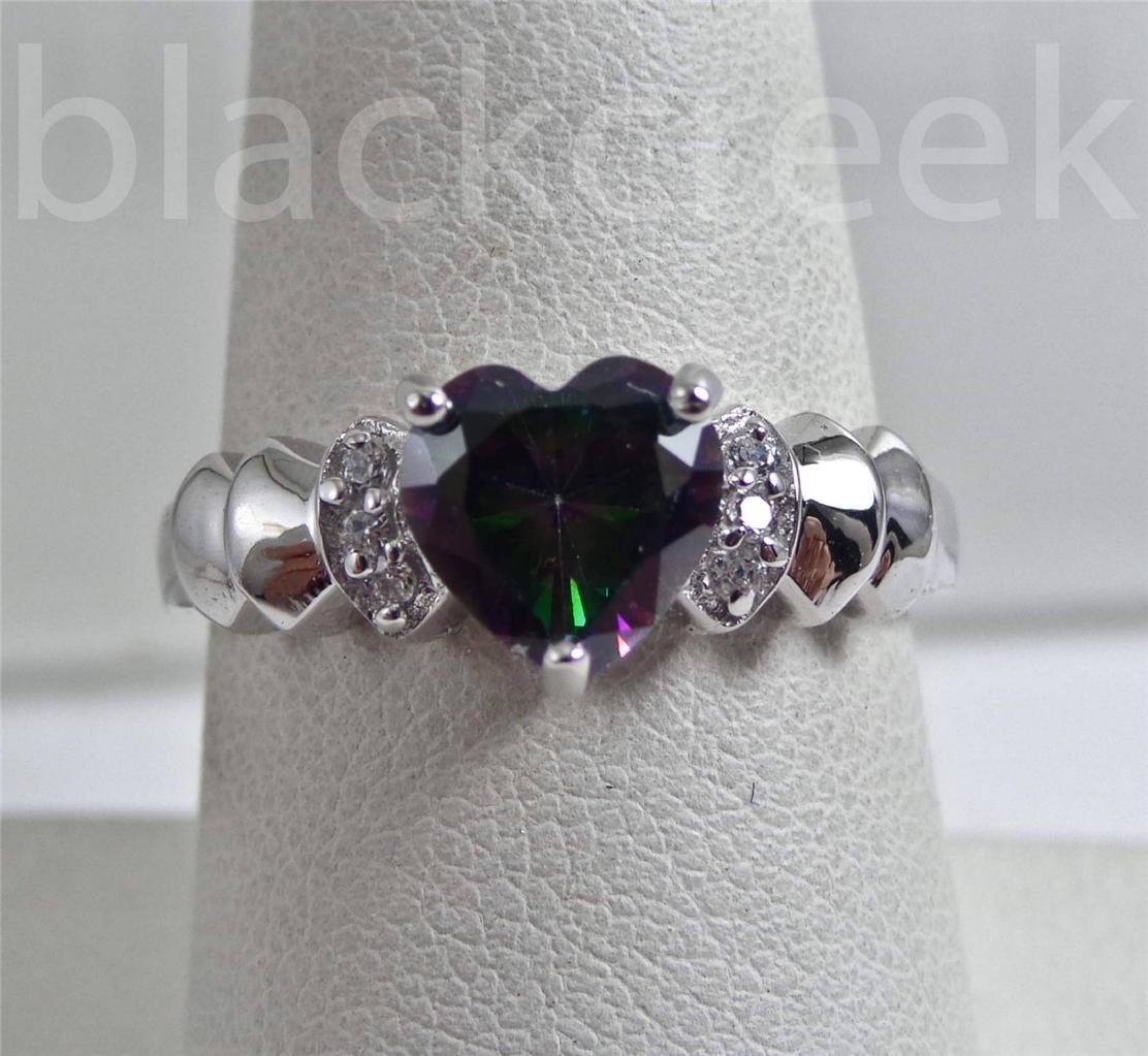 1.5 cttw Radiant Rainbow Topaz Heart 925 Sterling Silver Promise Ring Size 6