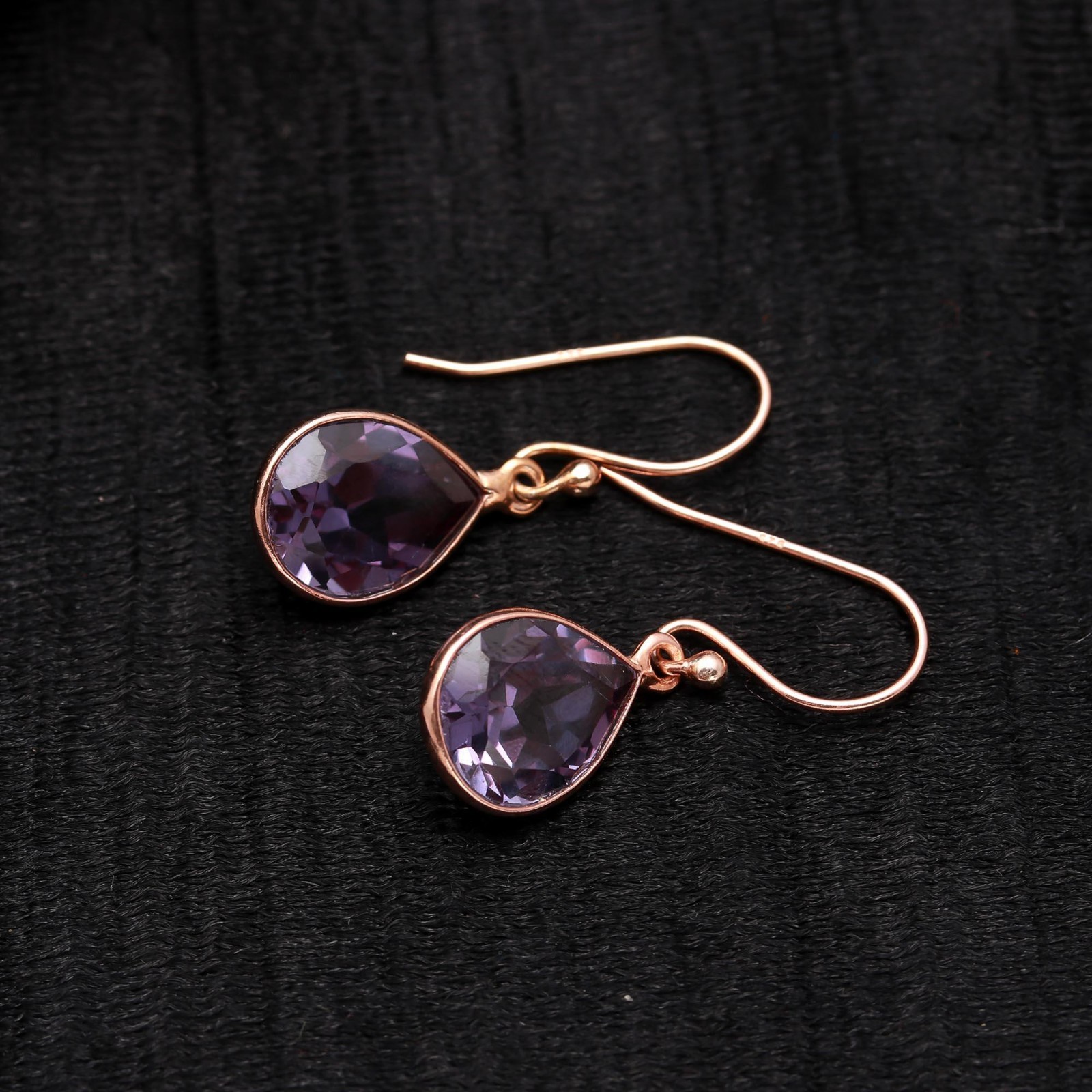 Color Changing Alexandrite Pear Earrings Rose Gold Plated Solid Silver Jewelry