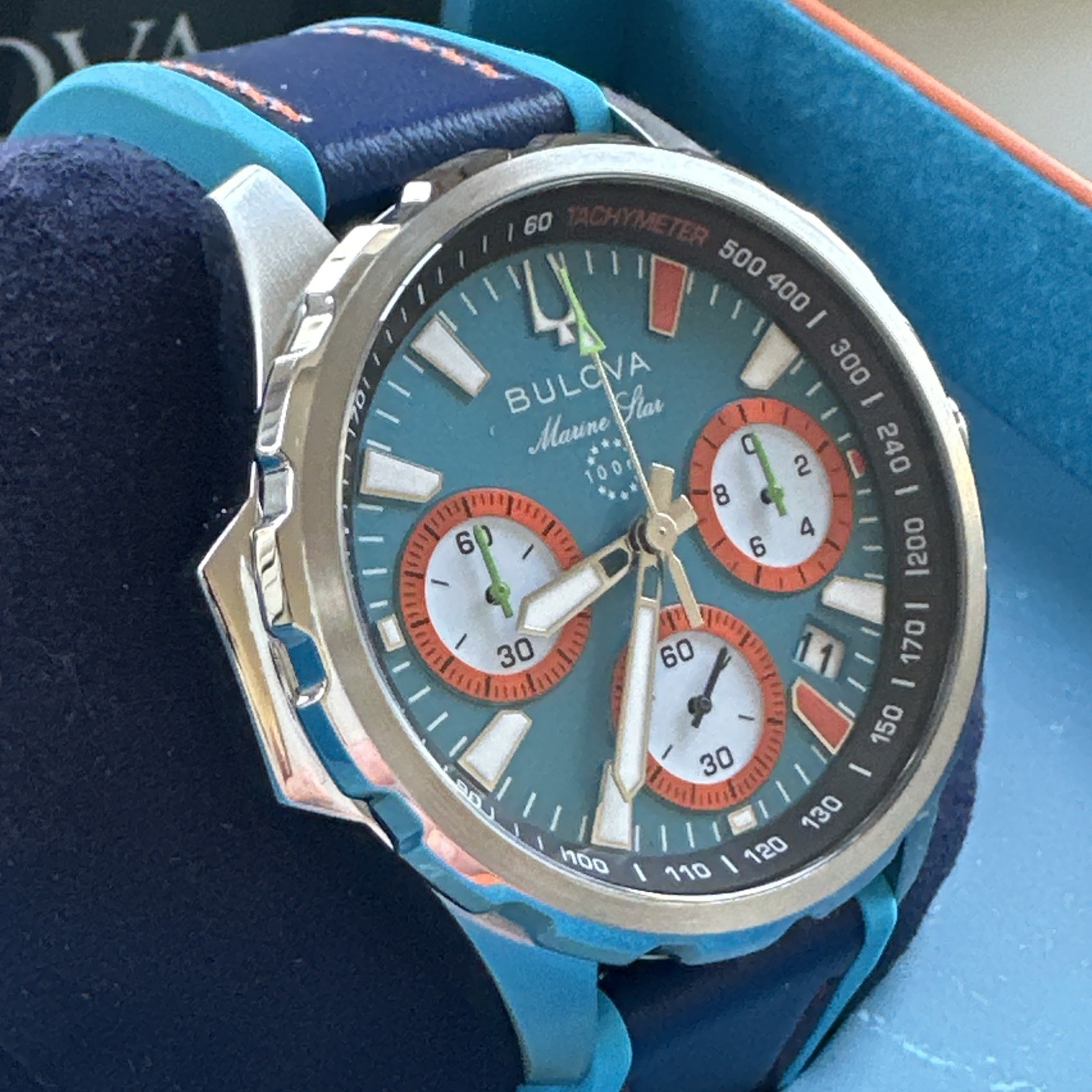 Bulova Men’s Marine Star Chronograph Small Second Quartz Blue Watch 43MM 96B460