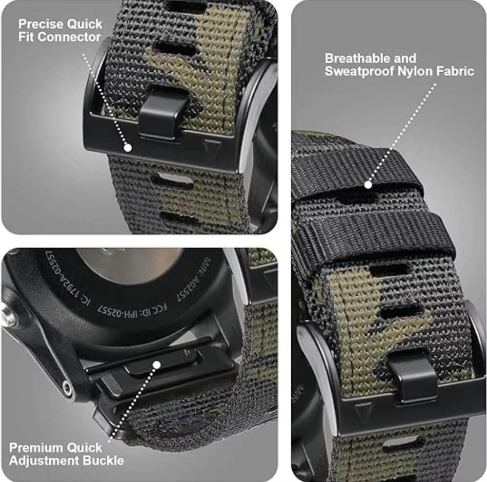 QuickFit 22mm 26mm Army Nylon Strap For Garmin Fenix 7 7X 6X Pro/Epix Pro Gen 2