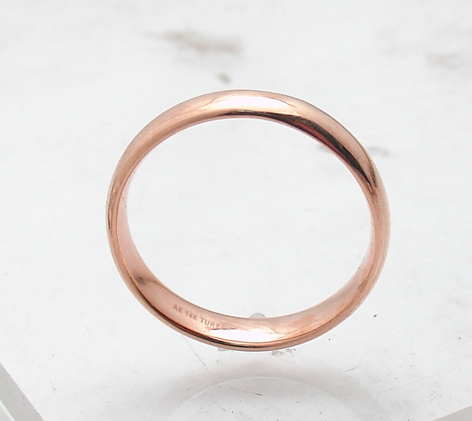 4mm All Shiny Comfort Silk Fit Wedding Band Ring Real 14K Rose Gold Sz 5 ~ 11