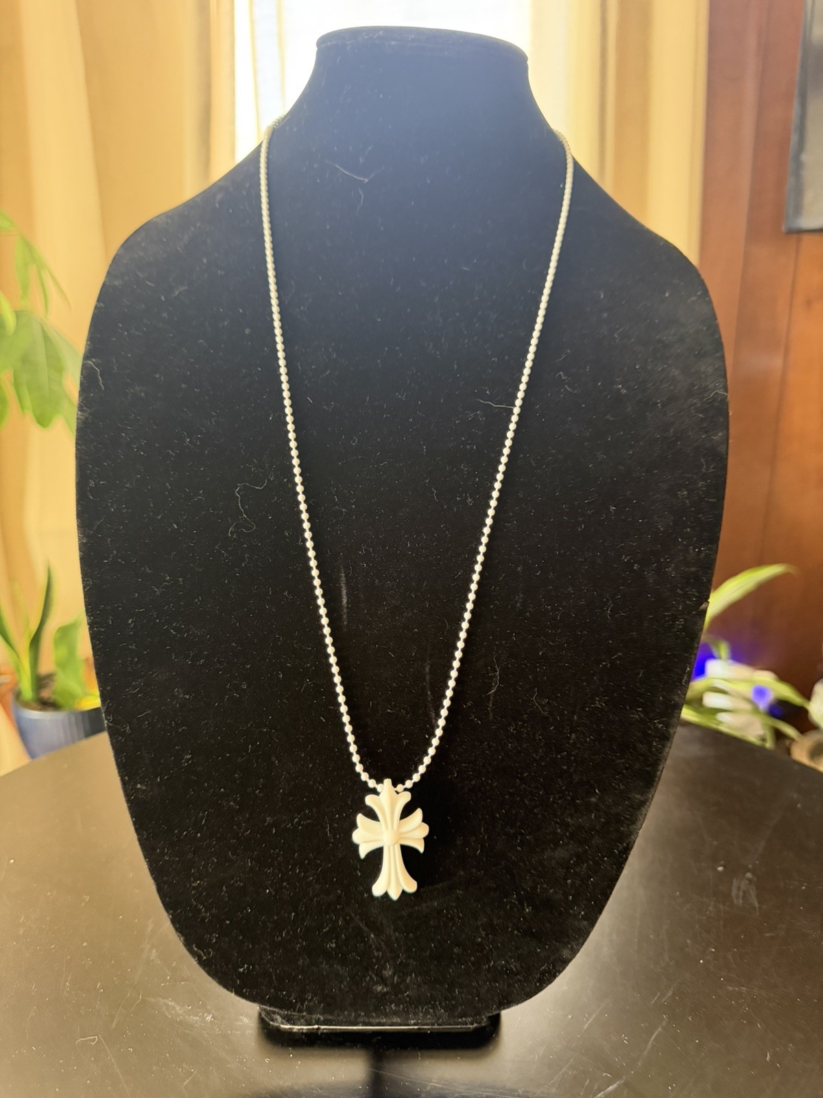 Chrome Goth Cross Style Necklace WHITE