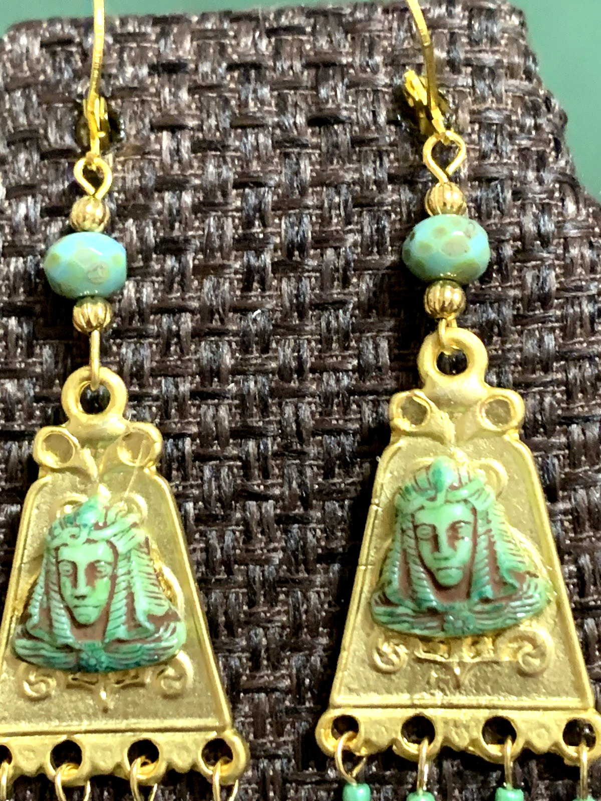 NEW ITEM*ARTISAN*EGYPT REVIVAL CZECH NEIGER GLASS PHARAOH CHANDELIER EARRINGS.g