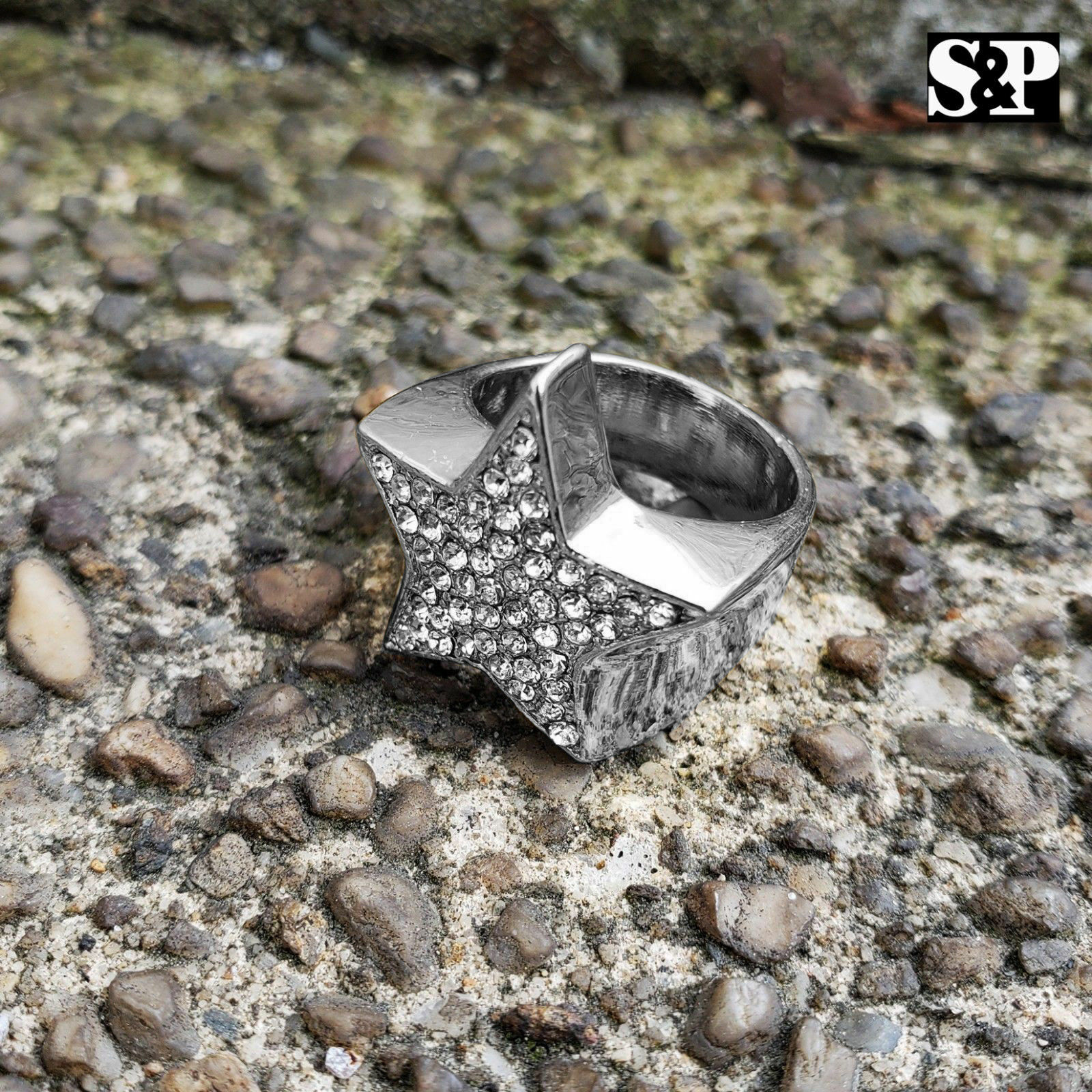 Hip Hop Silver Plated Alloy Cubic Zirconia Iced Shiny Star Pinky Ring SIZE 8~12