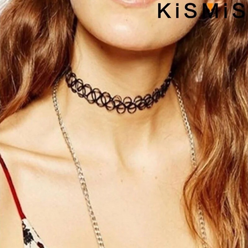 6pc Choker Necklace Set Black Velvet Classic Women Chain Collar Lace Stretchy US