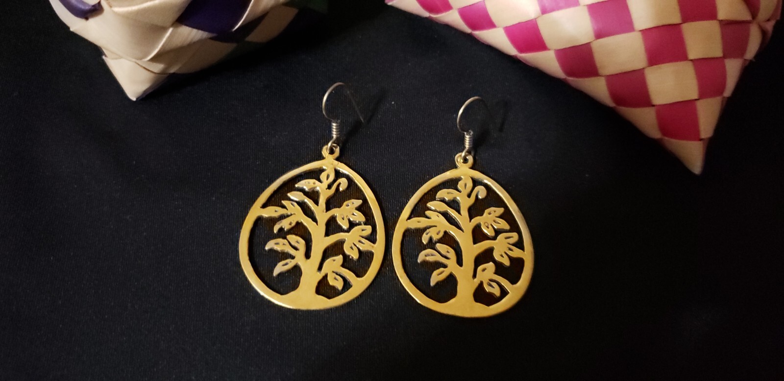 Handmade Southeast Asia Cambodia Ethnic tree design brass earring jewelry