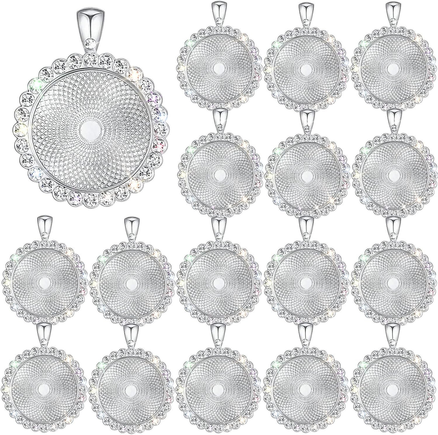 32 Pieces Rhinestone Bezel Pendant Trays Blanks Cabochon Pendant Setting DIY Tra